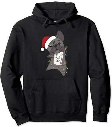 Französische Bulldogge Weihnachten Santa Clauses Lichterkette Pullover Hoodie