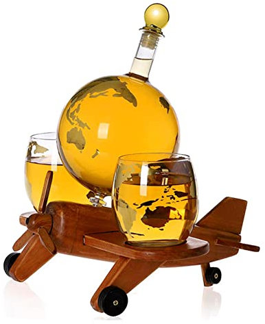 carafe à whisky | carafe à whisky en forme d'avion, carafe à whisky avec 2 verres à whisky et support en bois pour liqueur et bourbon Lingjiong