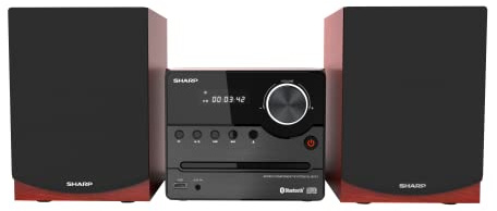 Sharp XL-B512 Micro Component Wireless Bluetooth Audio Streaming & CD Player Wood Speaker System + Remote, USB Port, MP3 Playback, FM Stereo Digital Tuner, Aux Input, Brown Oak