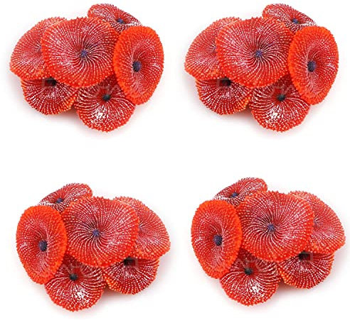 Ornamente für Aquarien, 4 Stück, Künstliche Korallen Ornament, Korallen, Unterwasser Pflanze für Fisch Tank Dekoration (Rot)