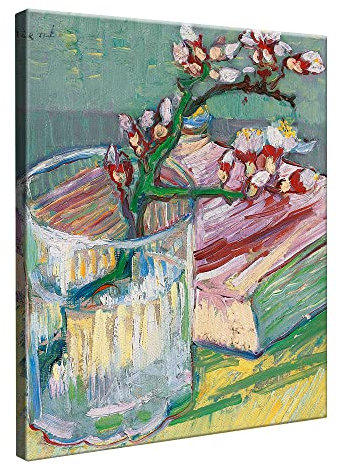 ZoTuoART Impression sur toile représentant une amande fleurie dans un verre avec livre Impressionniste Peinture à l'huile Art mural – Van Gogh