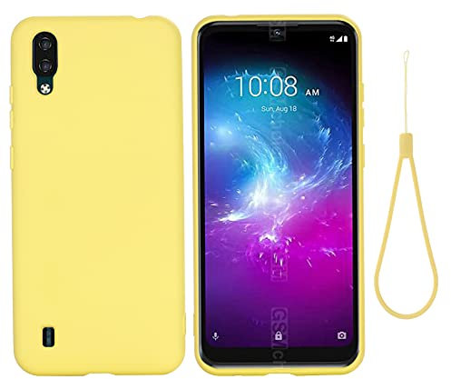 YKTO Ultra Slim Funda para ZTE Blade A5 2020 Funda de Silicona Líquida Case TPU Soft Cover Color Caramelo Correa Muñeca PC Carcasa Anti Rasguño y Huellas Dactilares Totalmente Protectora,Amarillo