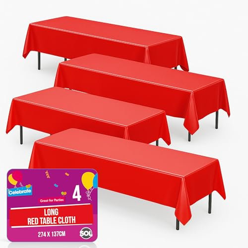 SOL Lot de 4 nappes de fête jetables en plastique pour fêtes - Protection contre les déversements - Idéales pour mariages, buffets, restauration, événements en plein air et célébrations - Rouge - 274