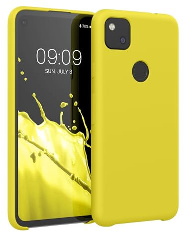 kwmobile Hülle kompatibel mit Google Pixel 4a Hülle - Silikon Handy Case - Handyhülle weiche Oberfläche - kabelloses Laden - Zitronengelb