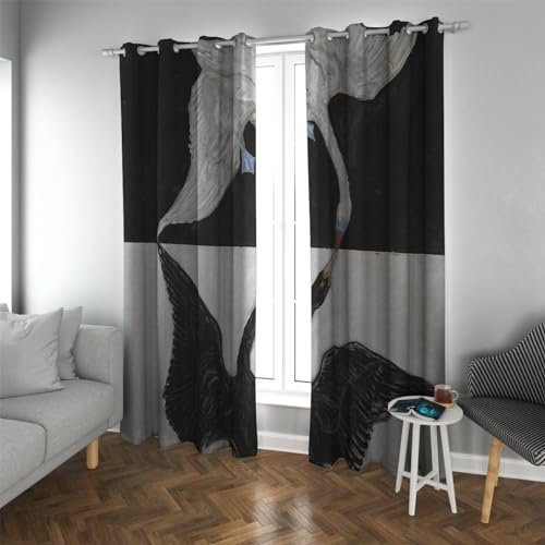 PARREN Hilma Af Klint Style Blackout Curtains the Swan, No. 01 Black & White Window Shades Room Darkening for Living Room Bedroom Nursery 46x84in