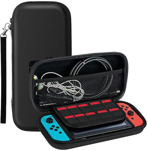 Custodia da trasporto compatibile con Nintendo Switch e console e Switch OLED - Custodia protettiva rigida portatile da viaggio con tasche per accessori, giochi e altro ancora, Nero , Organizer per