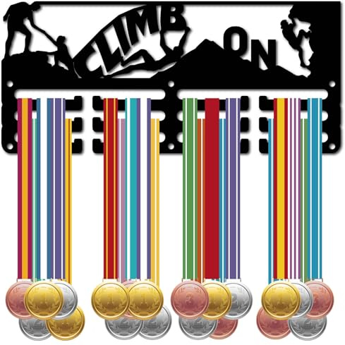 CREATCABIN Klettern Medaillenhalter Medaillenaufhänger Präsentationsständer Sport Metall Hängende Auszeichnungen Eisen Kleine Halterung Dekor Für Wand Heim Abzeichen Geschenk Schwarz 29x13cm-Climb On