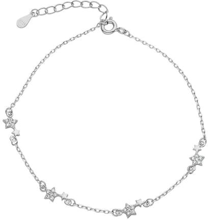 Bracelet Femme Argent,Bracelet en Argent Sterling pour Femme, Argent 925, Diamant Scintillant, Bracelet Étoile en Zircone, Chaîne Réglable avec Fermoir Mousqueton, Bijoux Cadeaux pour Femme