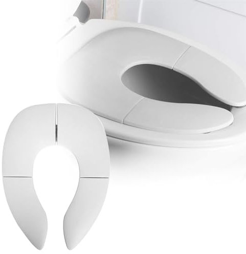 QIYILE Asiento de inodoro para niños, plegable, portátil, con acolchado antideslizante y bolsa de viaje, blanco