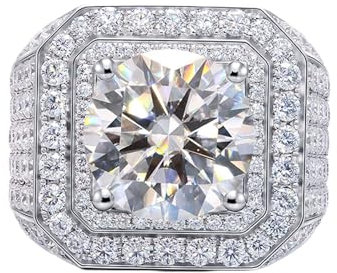 Skcess 18 Karat Weißgold Engagement Ring Weiß Moissanit Runden, Ring Frauen Luxuriöser Runder Moissanit 5ct Ringe Frauen Größe 66 (21.0)