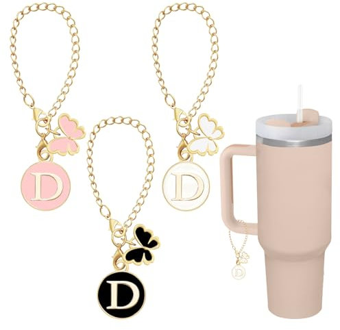 shixpiov Buchstaben-Anhänger für Stanley-Cup, Perlenkette, Zubehör, Initialen-Anhänger für YETI Wasserflasche, Schmuck, Becher, 4 Stück Name-ID (D)