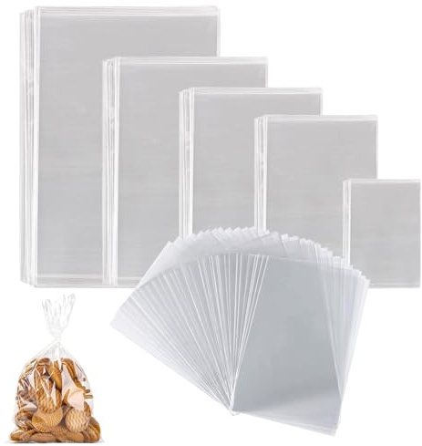 500 Stück Zellophantüten Set, Cellophantüten Verschiedene Größen | 5 Größen Klarsichttüten zum Befüllen, Durchsichtige Geschenktüte Cellophan, Zellophantüten für Kekse, Brot, Süßigkeiten