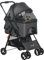 PawHut 3 in 1 Hundebuggy Buggy Faltbarer Tierbuggy 4 Räder Transportkorb mit abnehmbarem Griff, Kissen, verstellbares Vordach, Oxford-Stoff, Grau