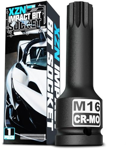 KIRXST Juego de Vasos de Impacto con Puntas Multidientes 1/2, M16 XZN Llaves de Vaso con Triple Cuadrada, para Bicicletas, Automóviles, Maquinaria