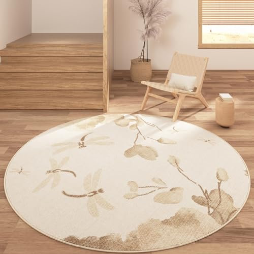 TTOUDRY Runder Wohnzimmer-Sofa-Teppich, Schlingenflor, Wabi-Sabi-Stil, Cremefarben, Eingangsbereich, Schlafzimmer, Nachttisch, Bodenmatte, Vollständig Abgedeckt