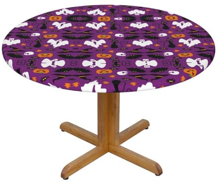 SSGVLPTO Nappe de table ronde violette avec imprimé horreur d'Halloween - Nappe ronde de pique-nique - Tissu élastique