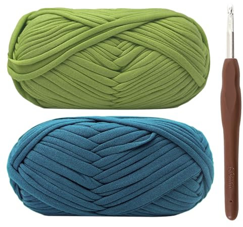 T-Shirt Garn, Bändchengarn zum Häkeln und Stricken Textilgarn 2 x 100g Dickes Polyester-Garn mit einer 6mm Häkelnadel für Häkeltaschen, Körbe, Teppiche, Heimdekoration und DIY-Kunsthandwerk (Salbei)