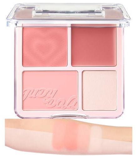 Judy Doll 2-in-1 Highlighter-Konturpalette, Rouge-Highlight-Palette, Rouge- Und Konturpalette, Rouge-Kontur- Und Highlighter-Palette – Langanhaltend Funkelnd Und Nicht Fettend(02# Energetic Peach)