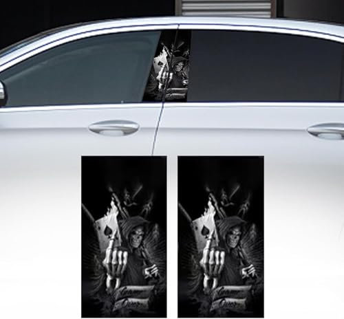 2Pcs Car Center Pillar Skull Sticker - HD Printed PVC Halloween Personalized Car Sticker for Window Door (A)