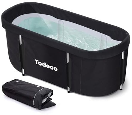 Todeco - Bañera plegable para adulto, grande para spa portátil móvil, para ducha, bañera de hidromasaje plegable, 136 x 57 x 57 cm (negro)
