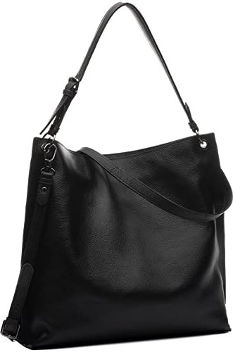 FEYNSINN Hobo Bag echt Leder - Beuteltasche Juna - Schultertasche Damentasche mit Schultergurt - Ledertasche Damen schwarz handgefertigt