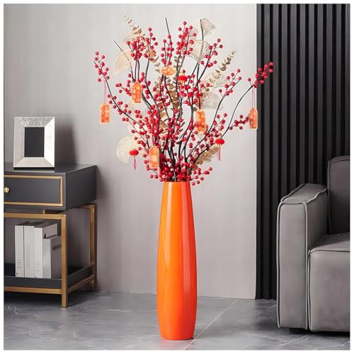 ASKLFNEI Weiße Vase, große keramische Bodenvase, für getrocknete Blumen Zweige Füller Elegante Suche für jedes Esszimmer, Wohnzimmer oder Offic, Orange(Orange,12x45cm)