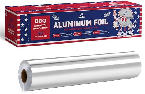 BBQ Aluminum Heavy Duty Tin Foil Roll – 12 inch wide x150ft ft Length,150 sq ft – BBQ Grade & Extra Thick, Strong Enough for Food Service Industry with cutter - LuxLiv®