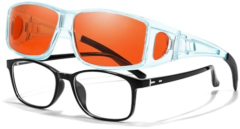 VIEWBETTER Anti 99.99% Blue Light Blocking Glasses Over Eyeglasses, Wraparound Fitover Amber Orange Computer Gaming Eyewear
