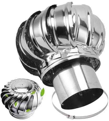 3/4.3/6/6.3/8/10 in Rotating Chimney Cowl Cap, 304 Stainless Steel Chimney Spinner Vent Cap, Fireplace Chimney Caps for Outside, Round Roof Pipe Rain Cover(150 mm/6 in)