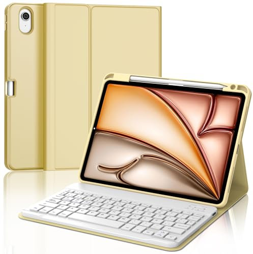 FOGARI Teclado para iPad Air 11 M2/M3 2024/2025, Funda para iPad Air 11 Pulgadas M2/M3 con Español Ñ Teclado Bluetooth Wireless, Amarillo
