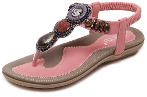 Allbestop Sandales Femme,Sandale Femme Confortable et Nu-Pieds Entre Doigts Été Chaussures Pieds Sensibles Femmes Tongues pour Plage/Ville(Rose,40)