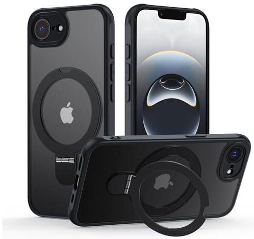 Meeter Hülle für iPhone 16e mit Magsafe, [ Magnetischer Ständer Unsichtbarer Standring ] Stoßfest Handyhülle Case Matt Kratzfeste Schutzhülle für iPhone 16e, schwarz