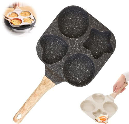 Multifunctional 4 Hole Omelette Pan, 2025 New Non Stick Breakfast Skillet, 4 in 1 Cooking Design Easy Flip and Clean, Gas Electric Ceramic Induction Hob Use (Black)