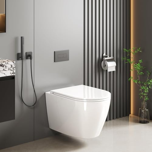 Garvee HäNge-WC SpüLrandlos | Moderne Toilette WC Set | TiefspüLer HäNge WC | Toilettendeckel D Form | WC Sitz Mit Absenkautomatik | GäSte WC | Lang 51 cm, Weiß