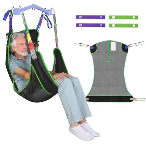 Sling de levage corporel complet EZ Assistive 225kg–Sling de transfert en mesh ultra-résistant pour fauteuil roulant, toilettes et douche (L)