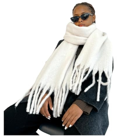 CHENZKBD Damen Schal Frauenschal Winter Langer Flauschiger Übergroße Dicke Warme Decke Schal-weiß-40 * 210 cm