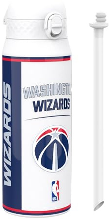 NBA Washington Wizards Sports Thermal Water Bottle with Removable Straw, 750ml/24oz, Leak-Proof Insulated Drinking Bottle, Easy to Open, Secure Lock, Dishwasher Safe, Flip Cover, Metal Bottle