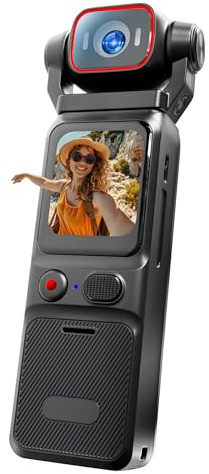 Baobylon Mini Vlog Camera,Fotocamera Digitale con Video 4K,Mini Action Cam con Stabilizzazione a 6 assi,Vlog Camera,POV Telecamera Portatile,Tascabile Rotazione 180° Telecamera per Sport,Bici,Viaggi