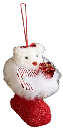 Qianly Decorazione Natalizia Orso Peluche Pendente Albero Natale Addobbo Finestra Parete Porta Realizzato in Morbido Peluche Adatto a Regalo Festa Casa Uffic, Orso Bianco