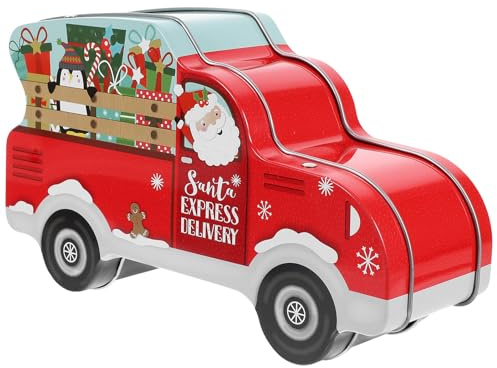 DEARMAMY Weihnachtsbonbondose in Auto Optik aus Metall Kleine Keksdose mit Deckel Robuste Süßigkeitenbox für Festtagsdekoration und Geschenkverpackung