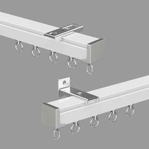 Generisch Deckenvorhangschiene 70–600 cm, Robuste Gardinenstange, Geräuschlos, Glatt, Für Raumteiler An Der Decke/Wand(White-A,130cm/4.26ft)