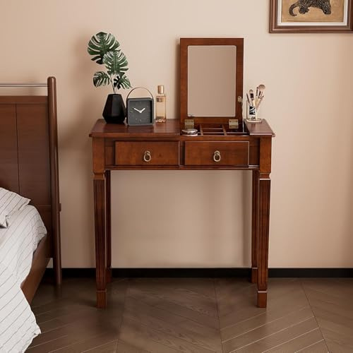 PADMA HOUSE Kosmetiktisch, Vintage Schreibtisch aus Holz, Schminktisch mit 2 Schubladen, Arbeitszimmertisch für Home Office, Konsolentisch (Kosmetiktisch)