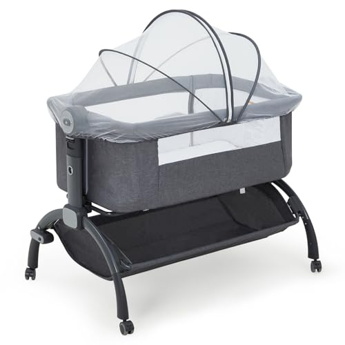 GarveeHome Beistellbett Baby mit atmungsaktiver Mesh-Konstruktion & Verstellbarer Höhe, Reisetaugliches Babybett mit 360° Rädern, Anti-Verschluck-Design für sicheres Co-Sleeping