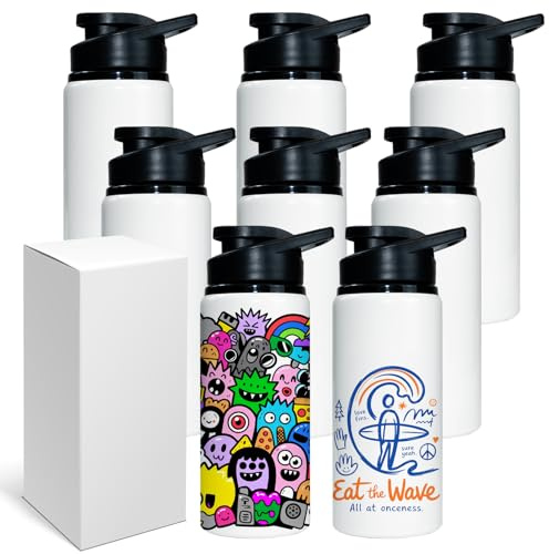 MR.R Confezione da 8 pezzi vuoti a sublimazione in alluminio bianco Sport Bottiglia portatile con coperchio per bere 600 ml per stampa a trasferimento di calore