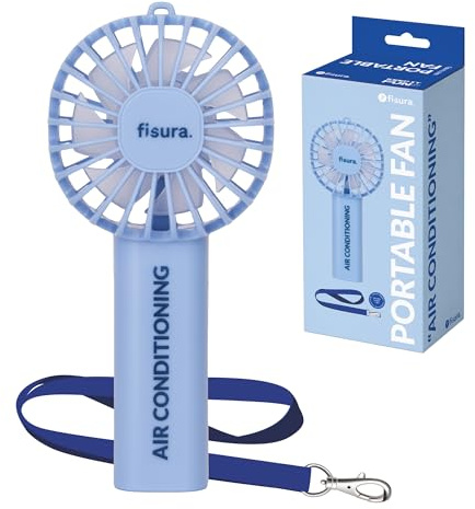 Fisura – Ventilador portátil azul air conditioning”. Ventilador de mano recargable con 3 velocidades y colgador. Ideal para verano, viajes y uso diario. 13,5 x 6 x 5 cm (Air conditioning, azul)