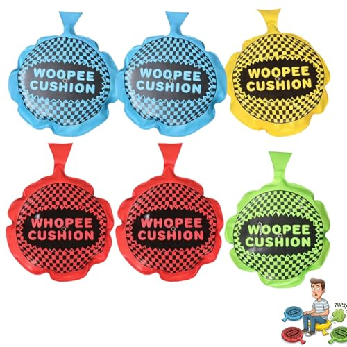 OhebEsx Pupskissen Furzkissen Set, 6 Stück Scherzartikel, Groß Laut Aprilscherz Artikel, Prank Sachen Für Partys Und Familienfeiern, Gelb Grün Blau Rot Farben, 12X9 cm Größe