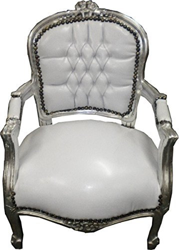 Casa Padrino Barock Kinder Stuhl Weiß/Silber - Armlehnstuhl