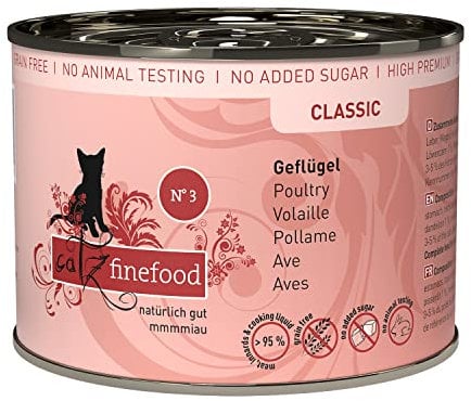 catz finefood N° 3 Geflügel Feinkost Katzenfutter nass, verfeinert mit Preiselbeeren & Löwenzahn, 6 x 200g Dosen