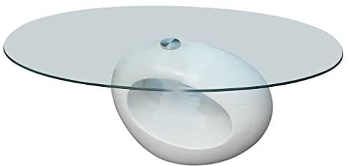 vidaXL Table Basse Dessus de Table Verre Ovale Blanc Brillant Canapé Salon