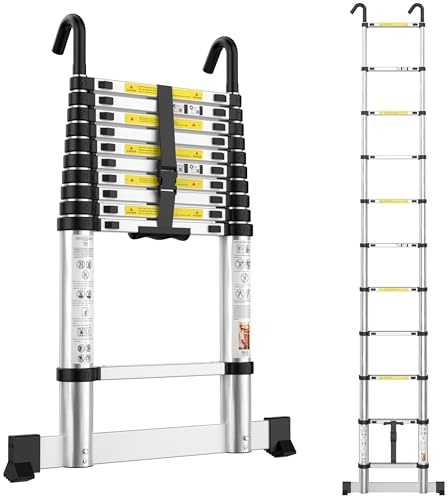 Telescopic Ladder 3.3M Aluminium Loft Ladder, Ladders Extendable with Hooks
